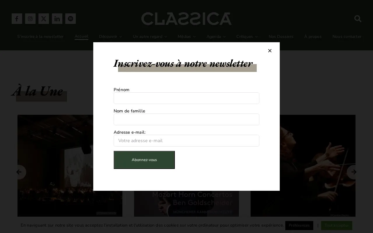 Classica homepage screenshot