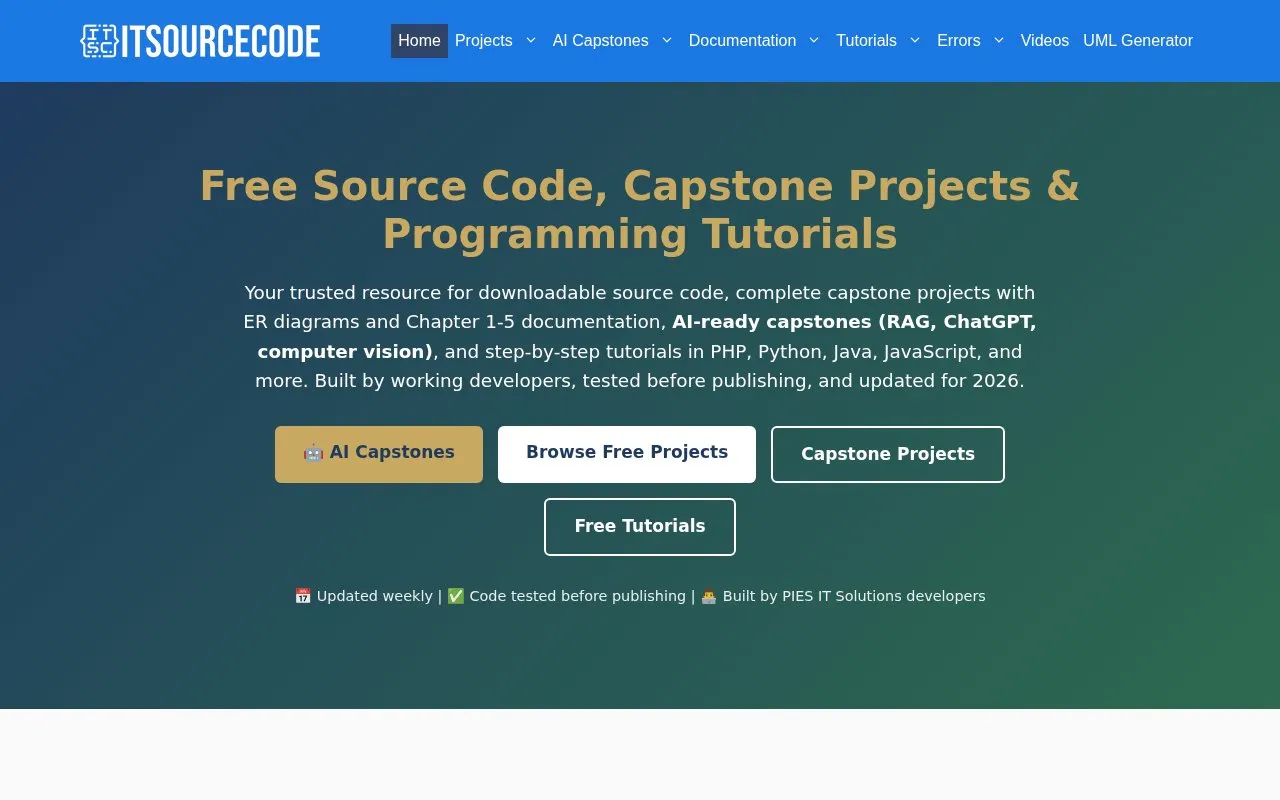 ItSourceCode homepage screenshot