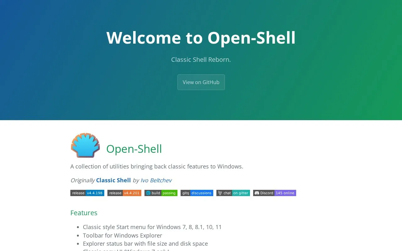 Open Shell homepage screenshot