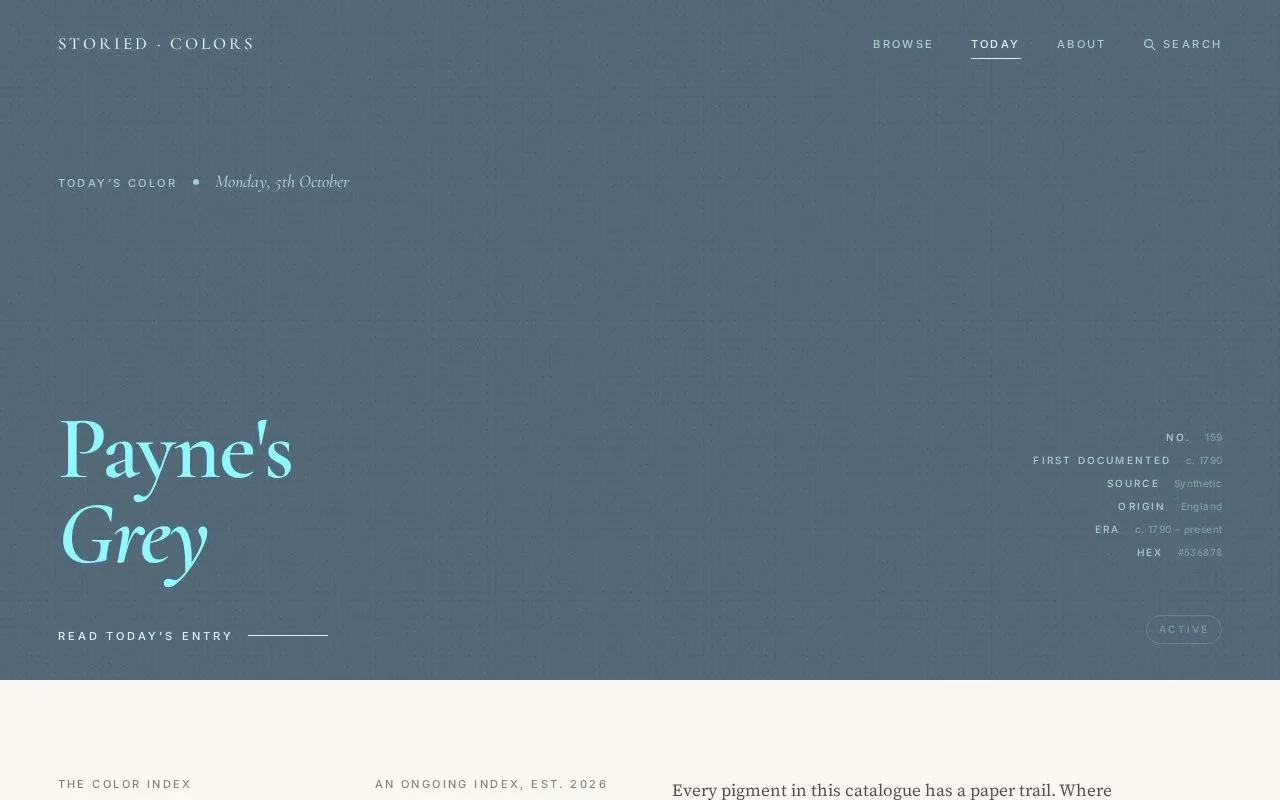 Storied Colors homepage screenshot