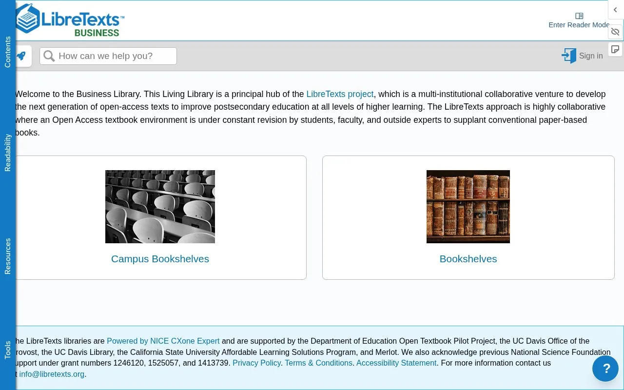 LibreTexts Business homepage screenshot