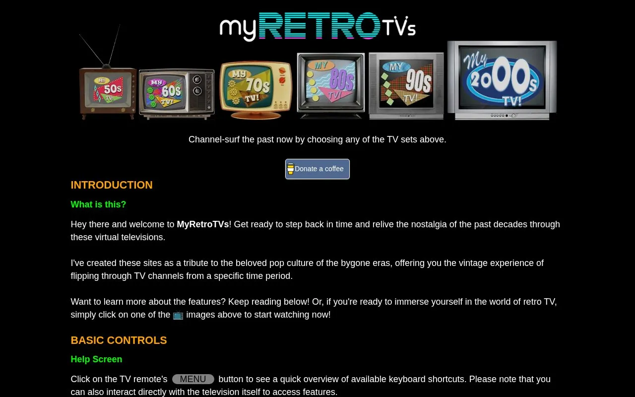 Retro TV Simulator homepage screenshot