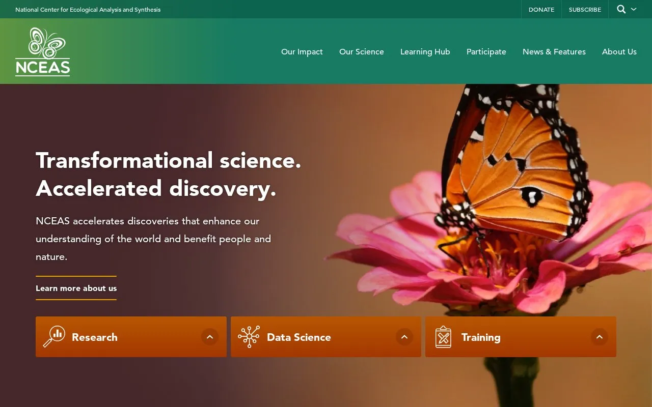 National Center for Ecological Analysis and Synthesis Data Repository homepage screenshot