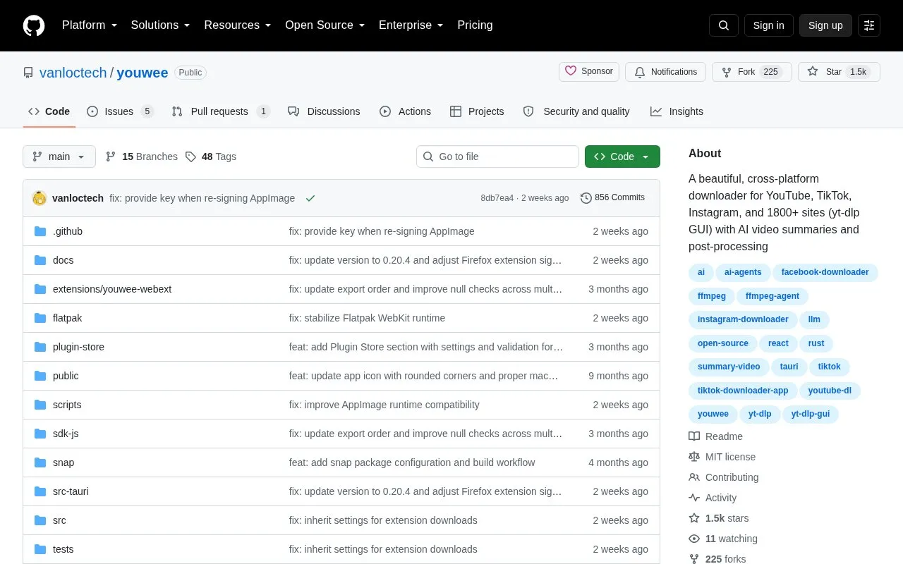 youwee homepage screenshot