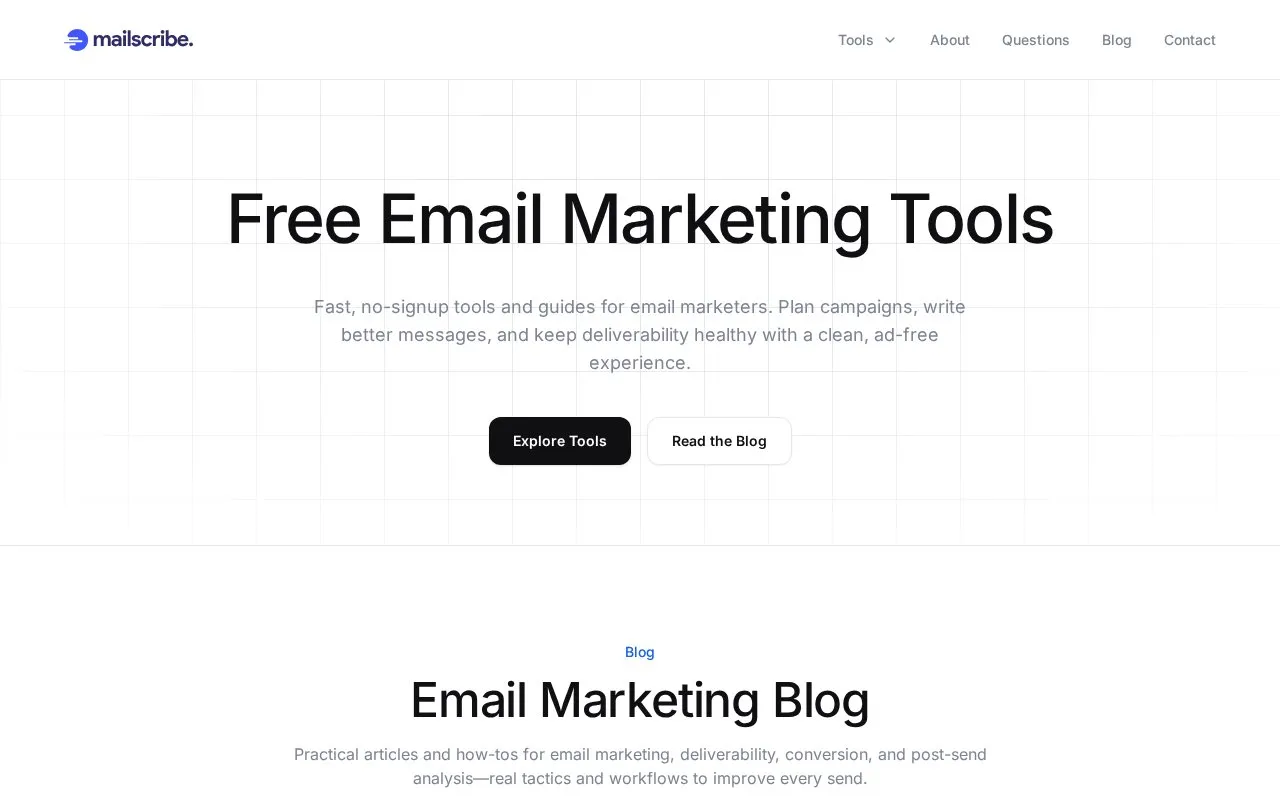Mailscribe homepage screenshot