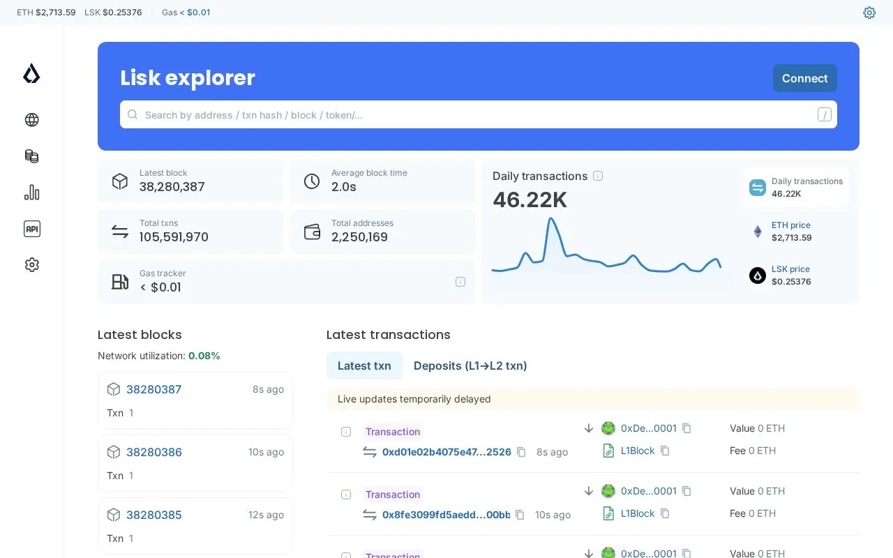 Lisk — blockscout homepage screenshot
