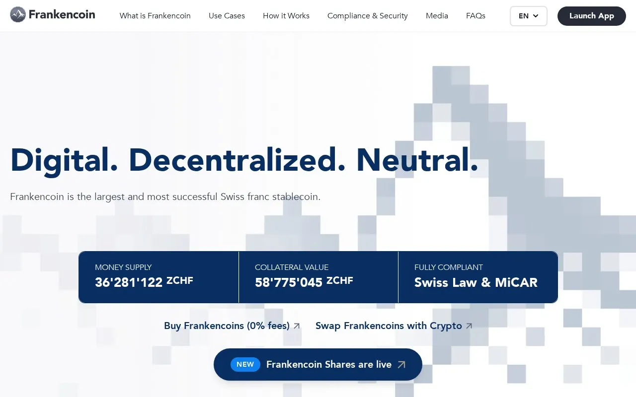 Frankencoin homepage screenshot