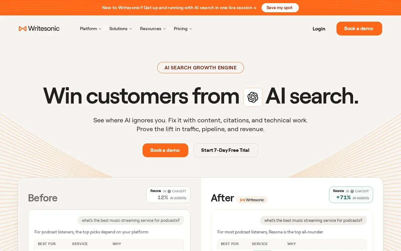 Writesonic homepage screenshot