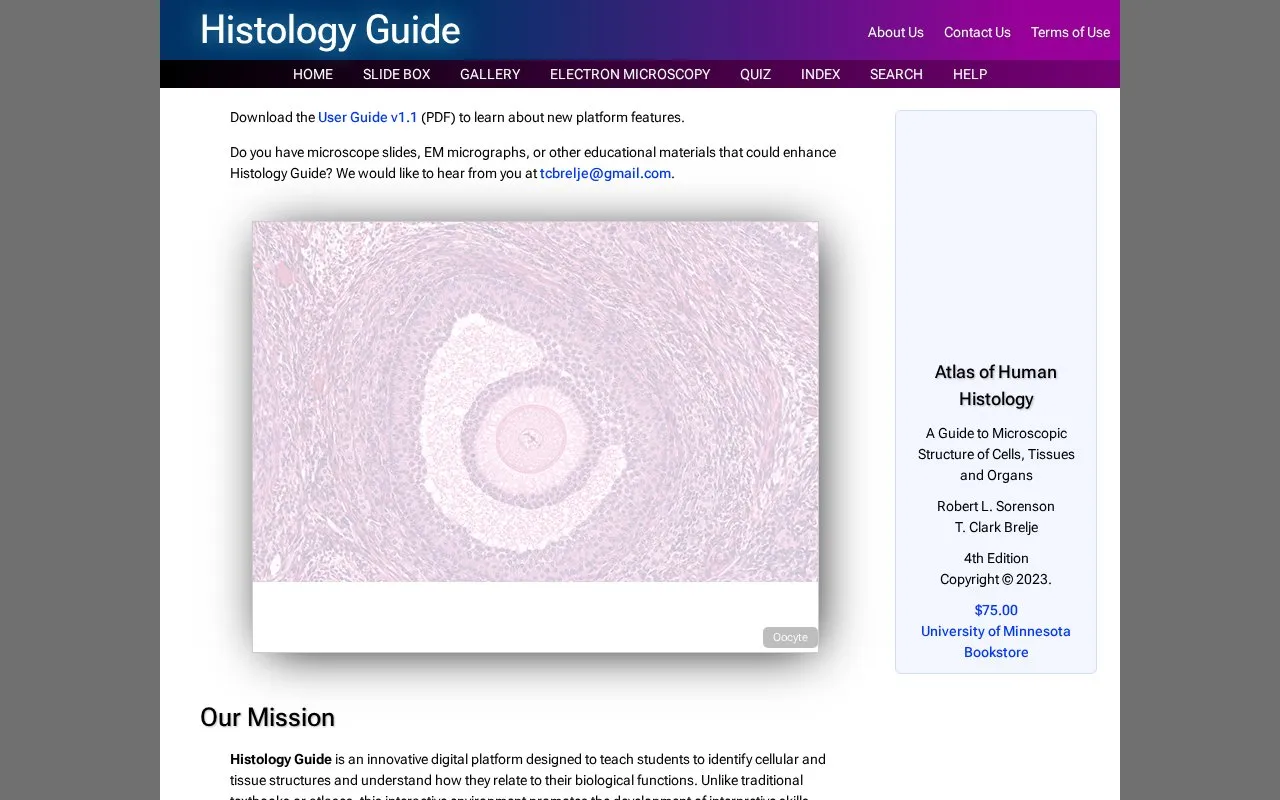 University of Minnesota Histology homepage screenshot