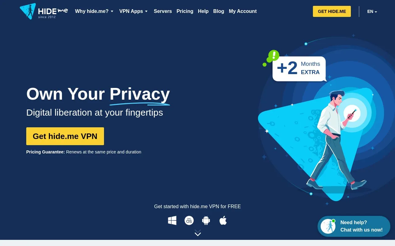 hide.me VPN homepage screenshot