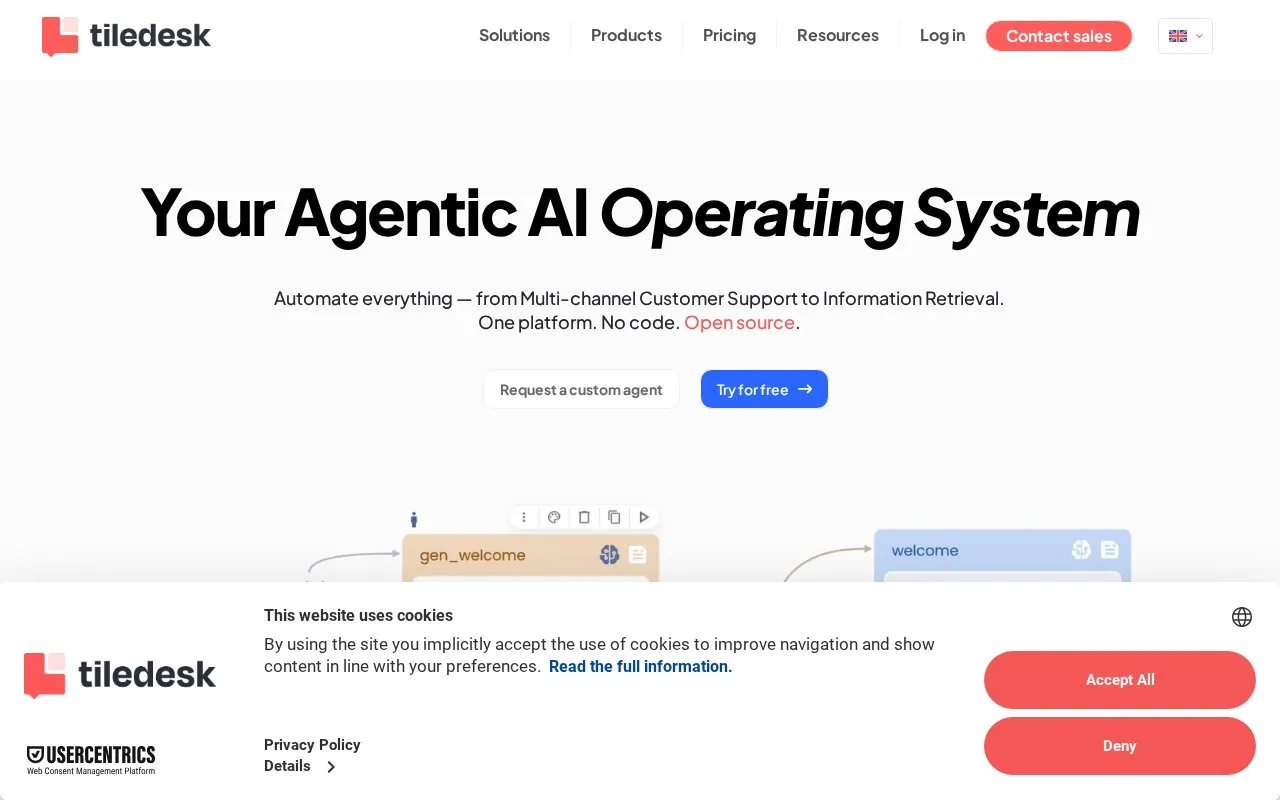 Tiledesk homepage screenshot
