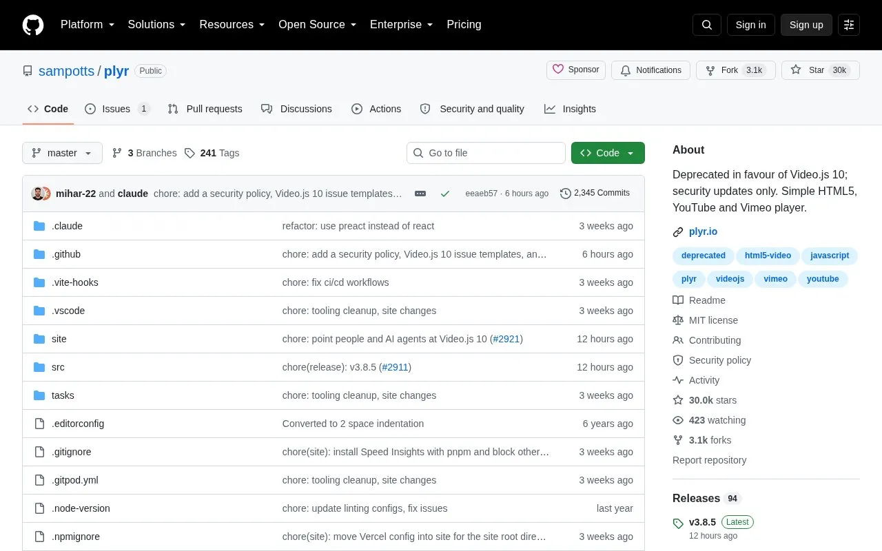 Plyr homepage screenshot