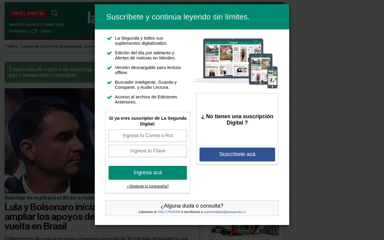 La Segunda homepage screenshot
