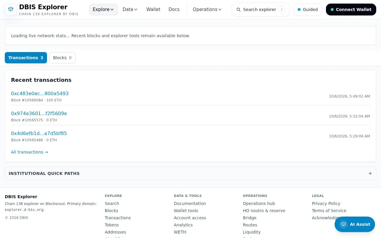 Defi Oracle Meta Mainnet — Blockscout homepage screenshot