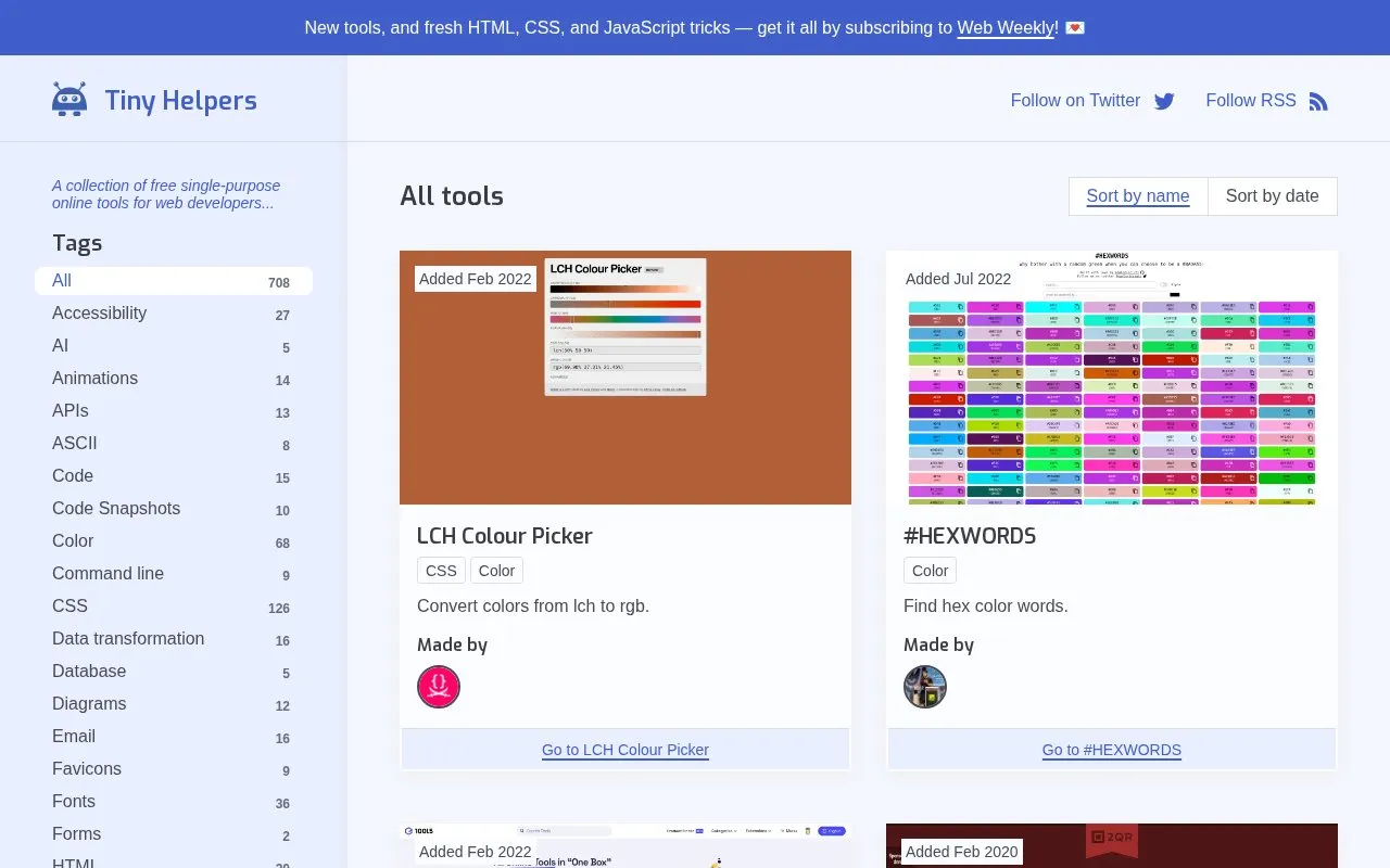 Tiny Helpers homepage screenshot