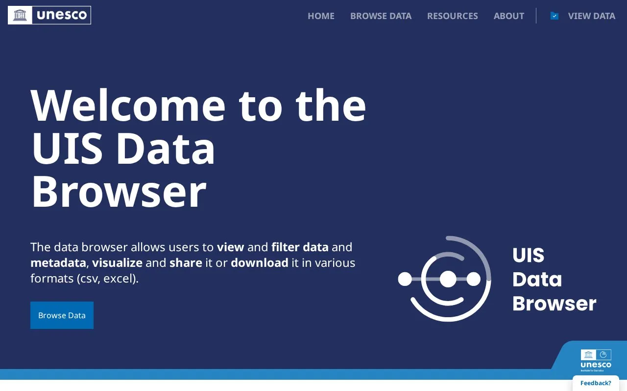 UNESCO Institute for Statistics, Data Centre homepage screenshot