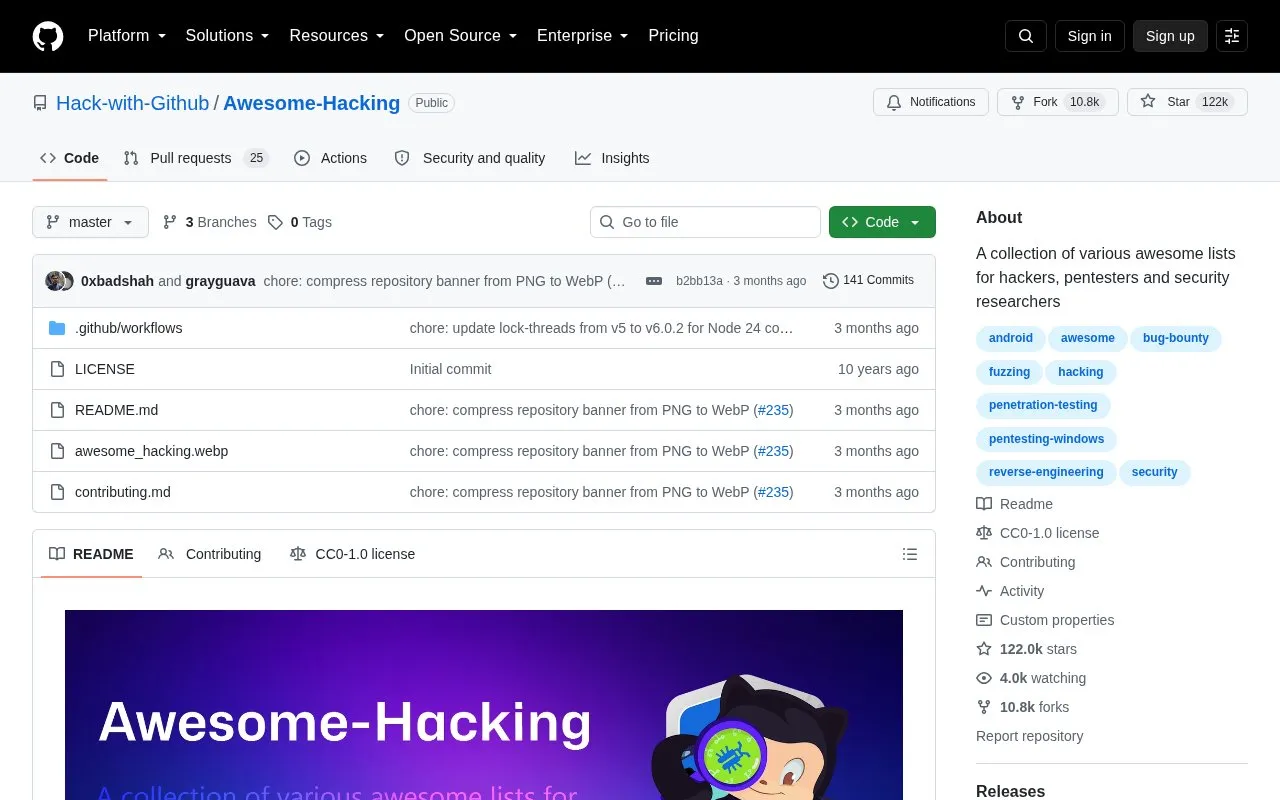 Awesome Hacking homepage screenshot