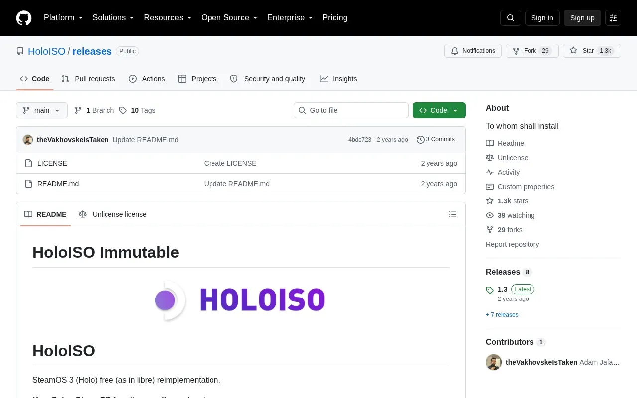 HoloISO homepage screenshot