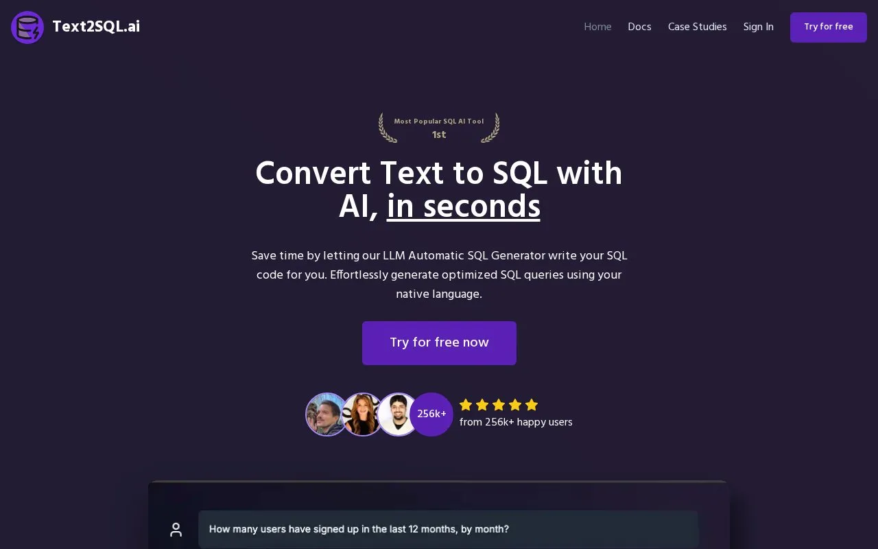 Text2sql homepage screenshot