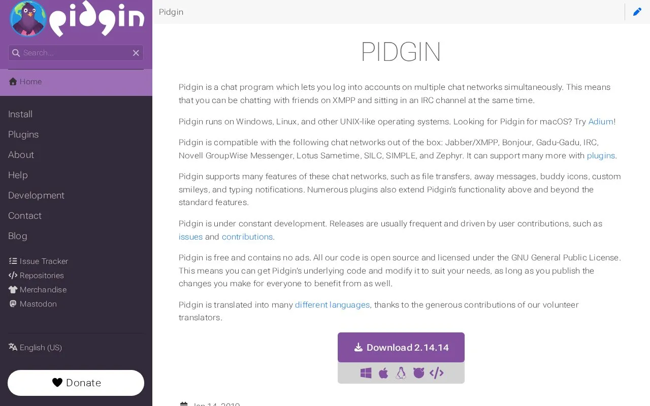 Pidgin homepage screenshot
