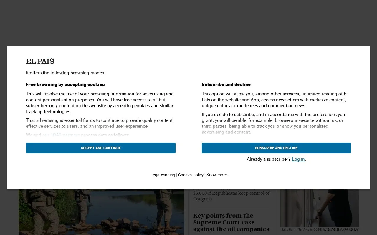 EL PAÍS English homepage screenshot