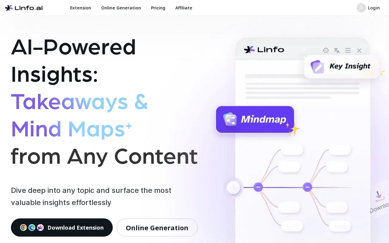 Linfo.ai homepage screenshot