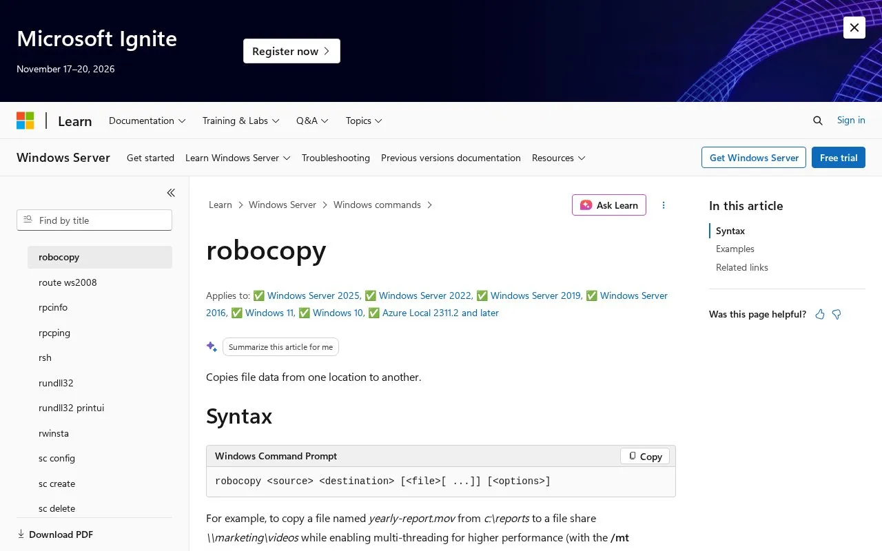 robocopy homepage screenshot