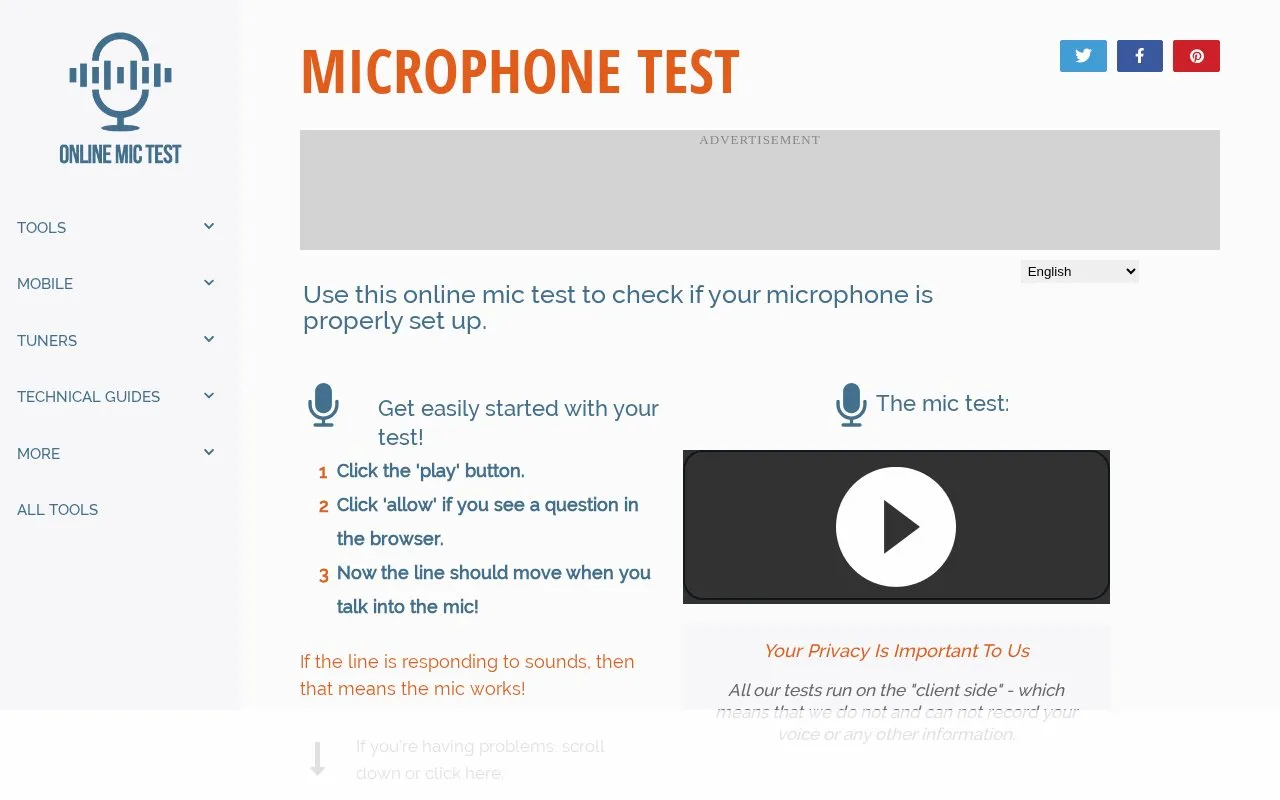 Online Mic Test homepage screenshot