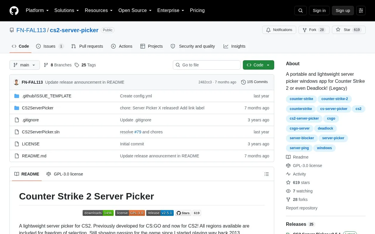 CS2 Server Picker homepage screenshot