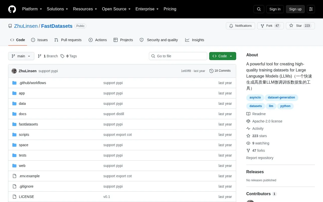 FastDatasets homepage screenshot