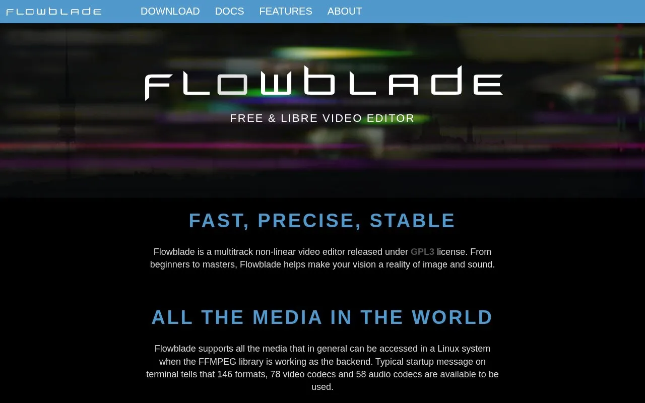 Flowblade homepage screenshot