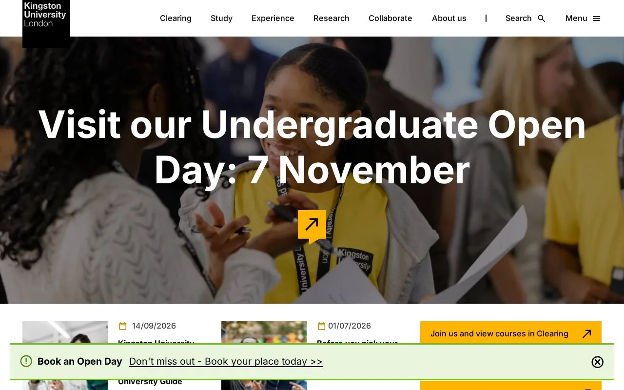 Kingston University homepage screenshot