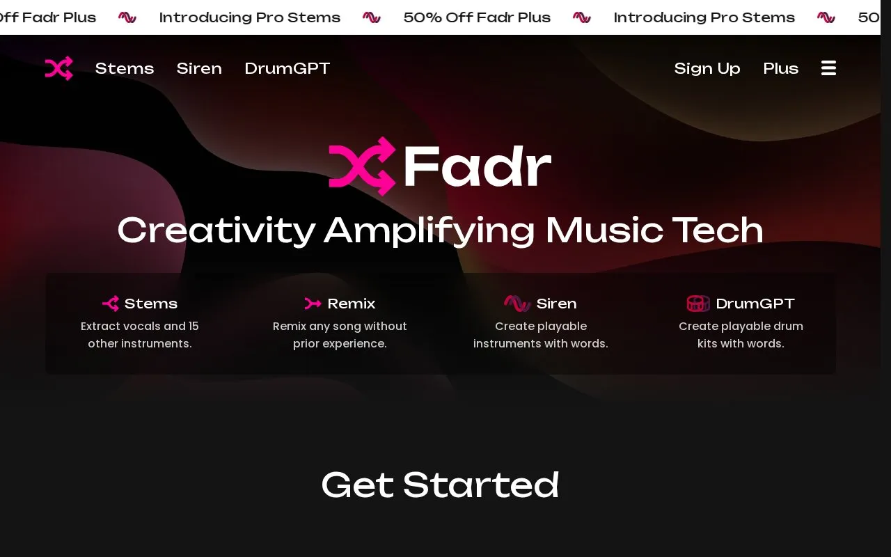 Fadr homepage screenshot