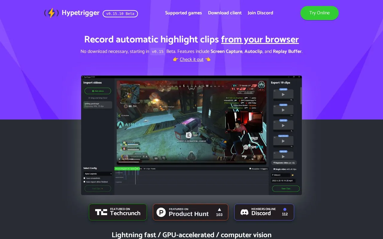 HypeTrigger homepage screenshot