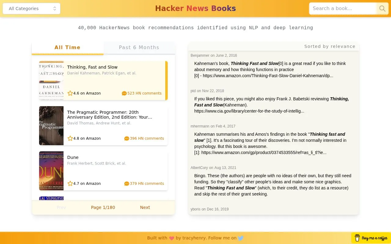 Hacker Recommended Books homepage screenshot