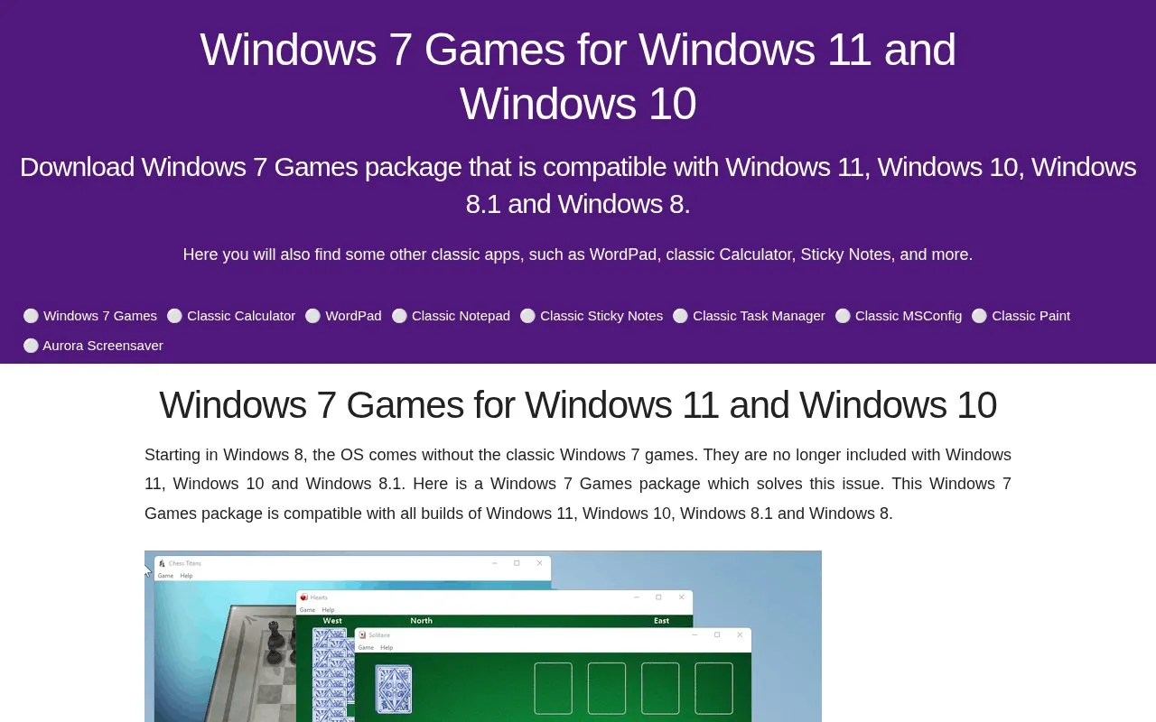 Win7Games homepage screenshot