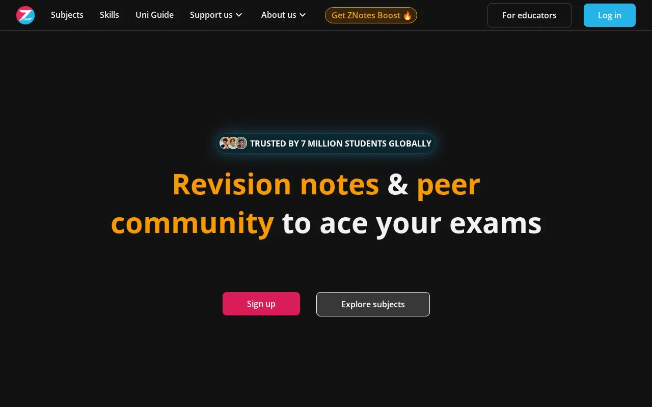 ZNotes homepage screenshot