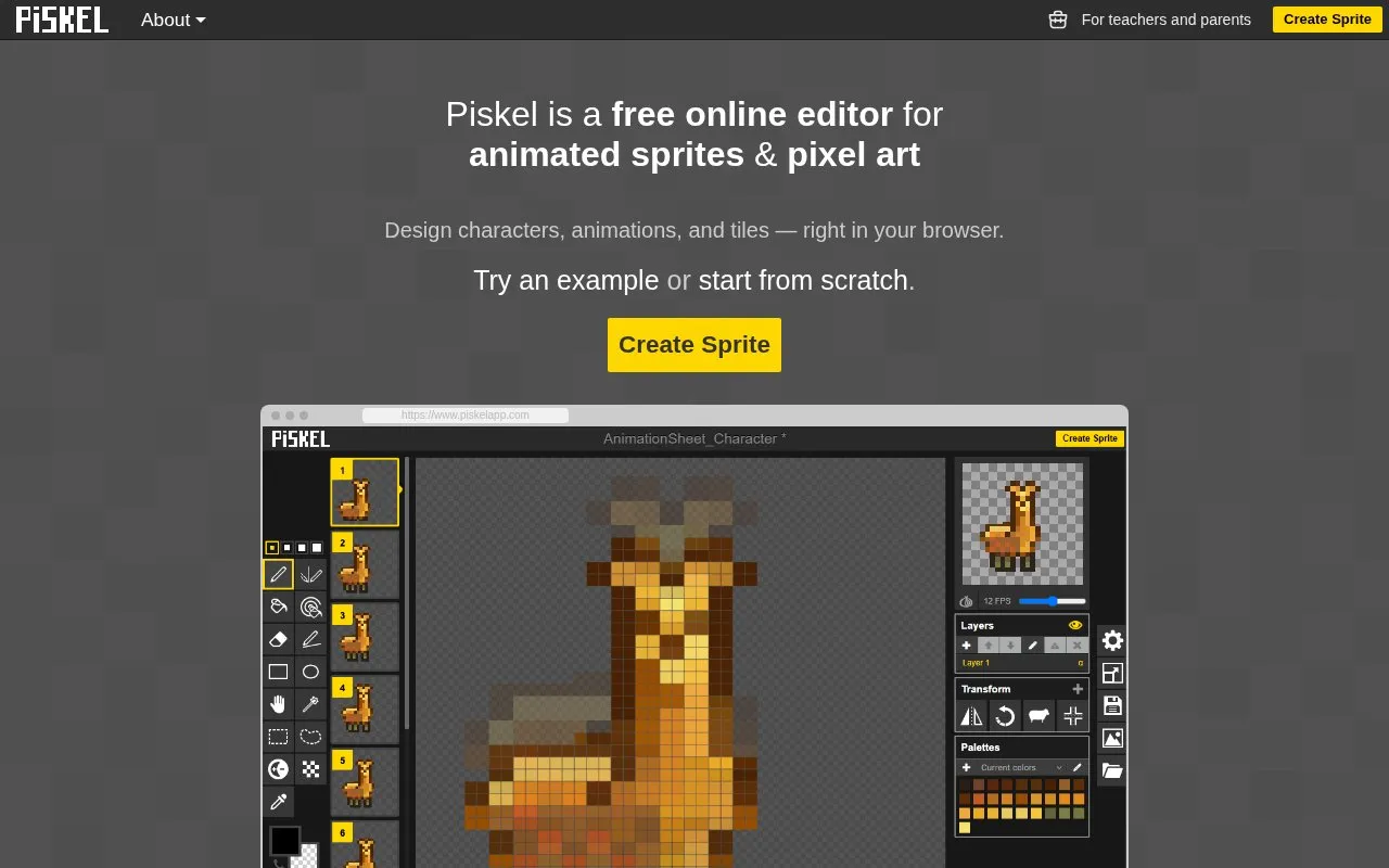 Piskel homepage screenshot