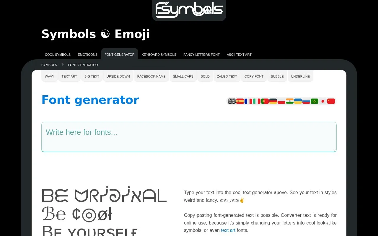 FSymbols homepage screenshot