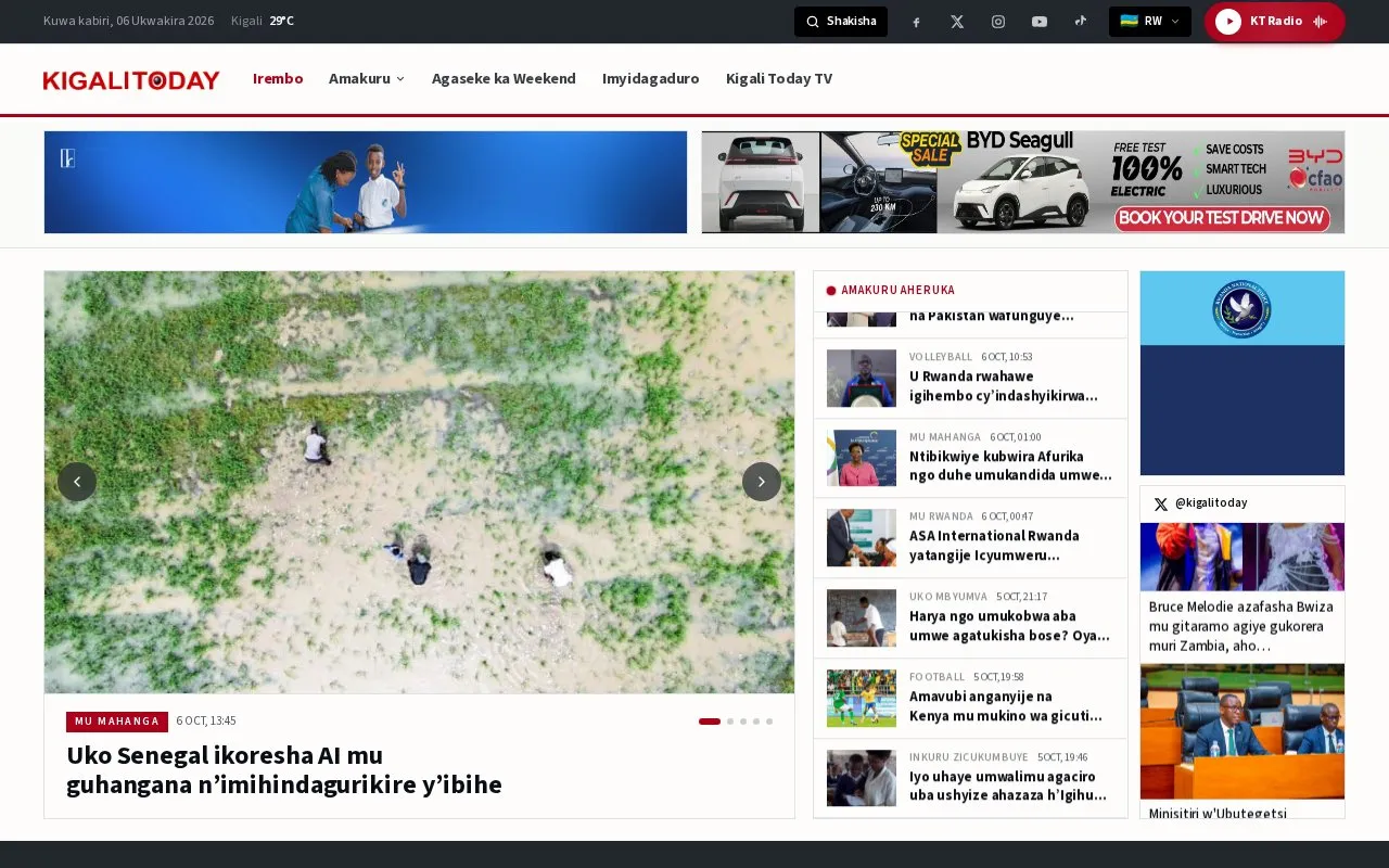 Kigali Today homepage screenshot