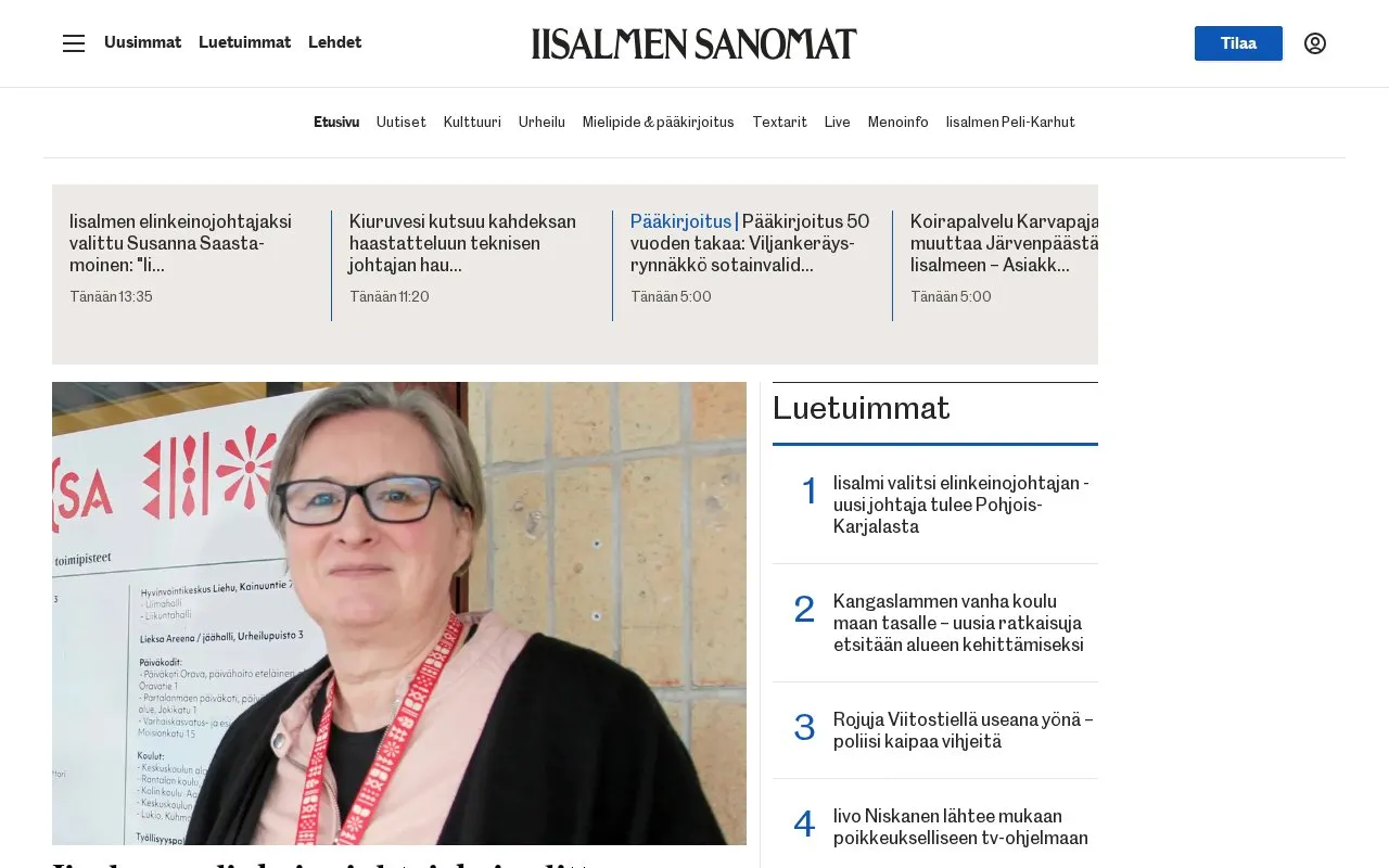 Iisalmen Sanomat homepage screenshot