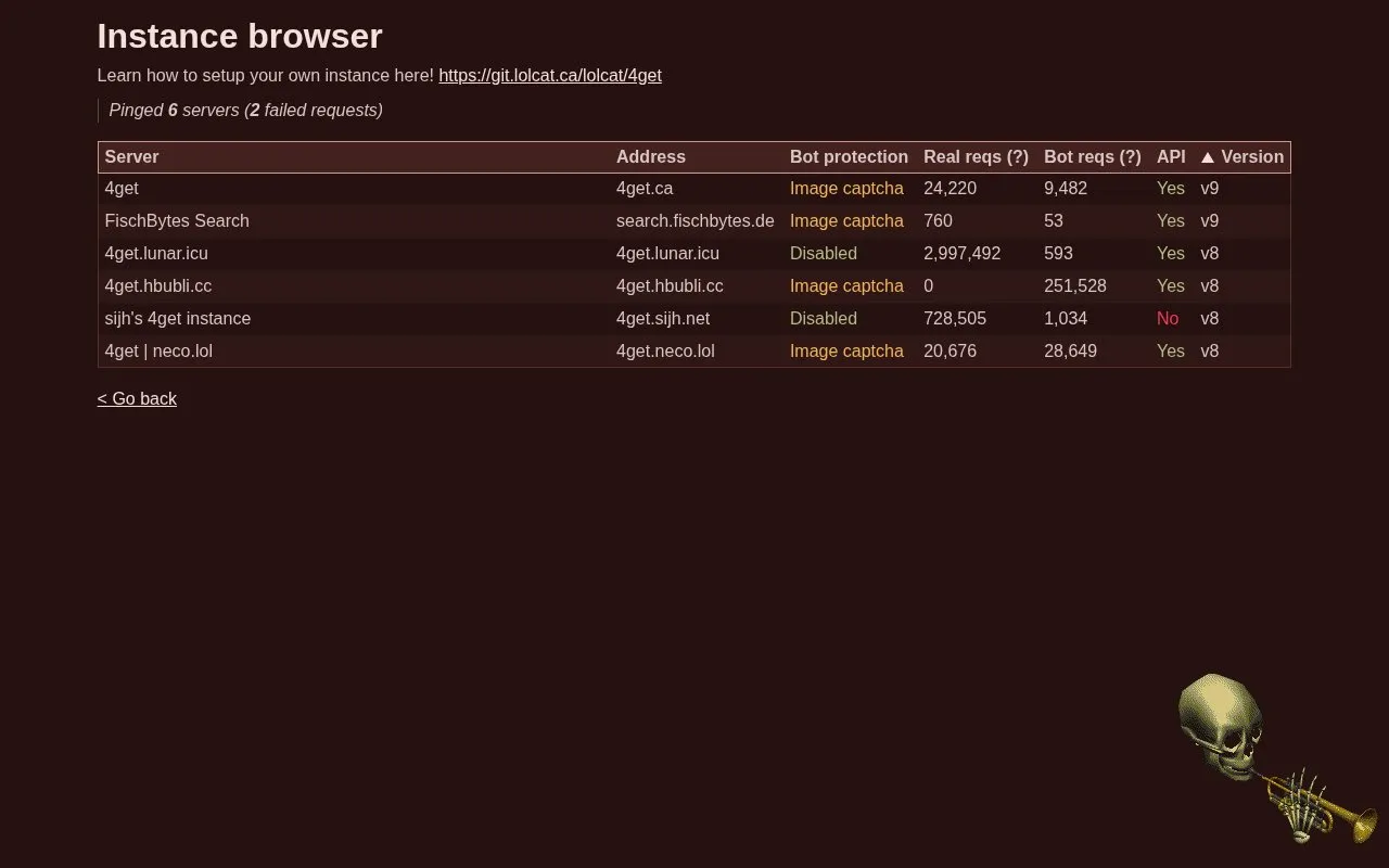 Instances homepage screenshot