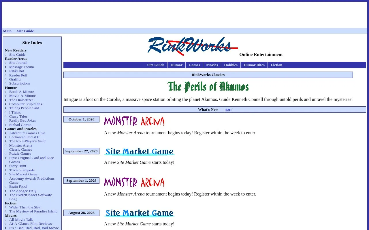 Rinkworks homepage screenshot