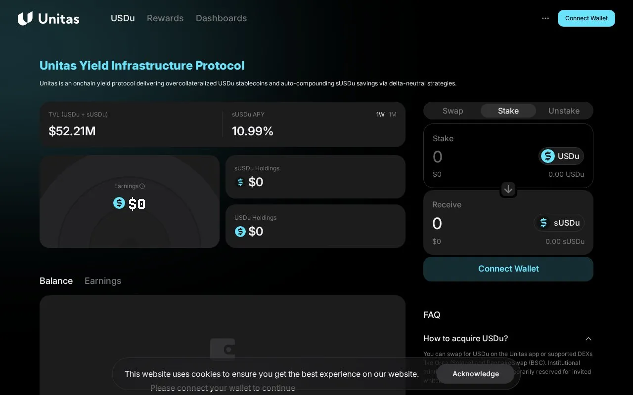 Unitas USDu homepage screenshot