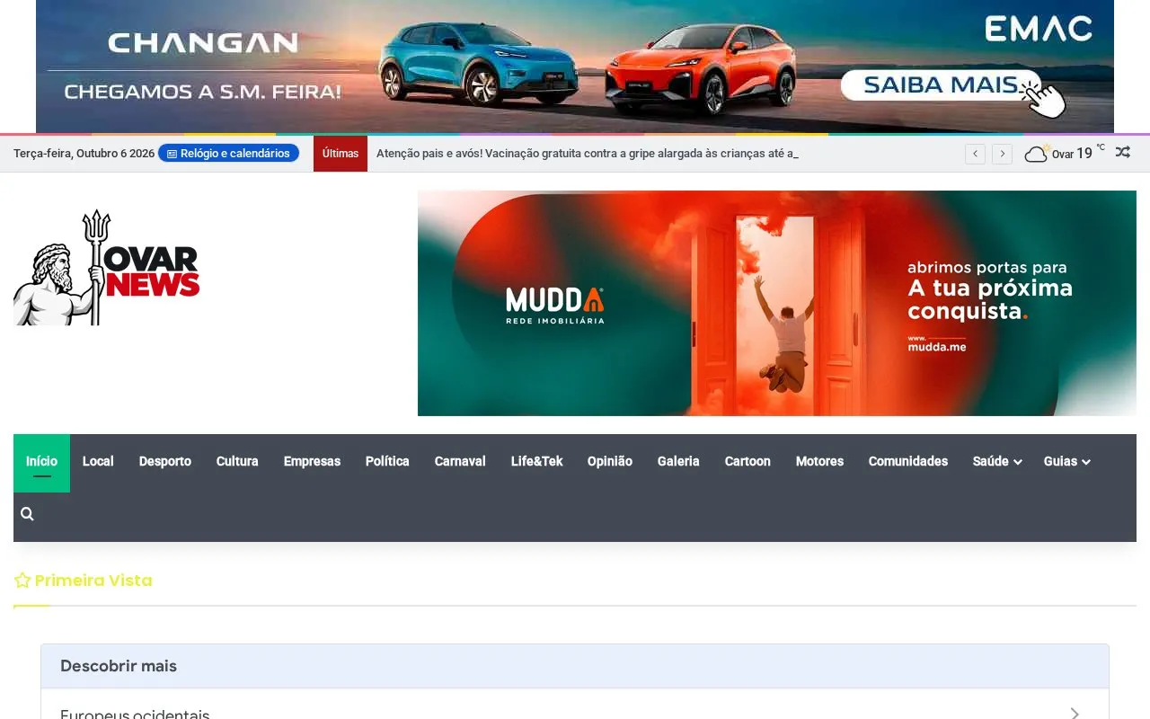 OvarNews homepage screenshot