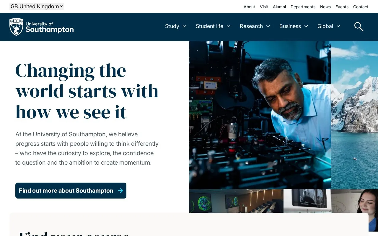 University of Southampton homepage screenshot