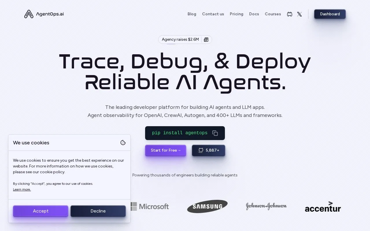 AgentOps homepage screenshot