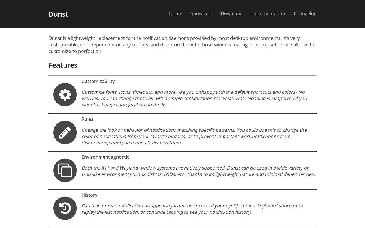 dunst homepage screenshot