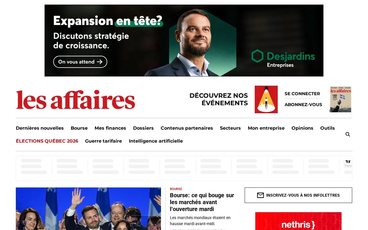 Les Affaires homepage screenshot