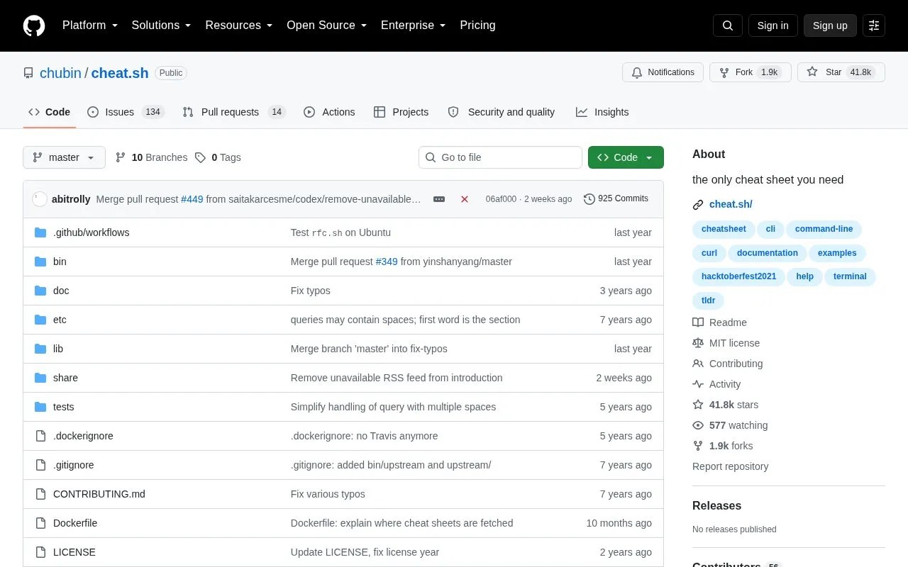 cheat.sh homepage screenshot